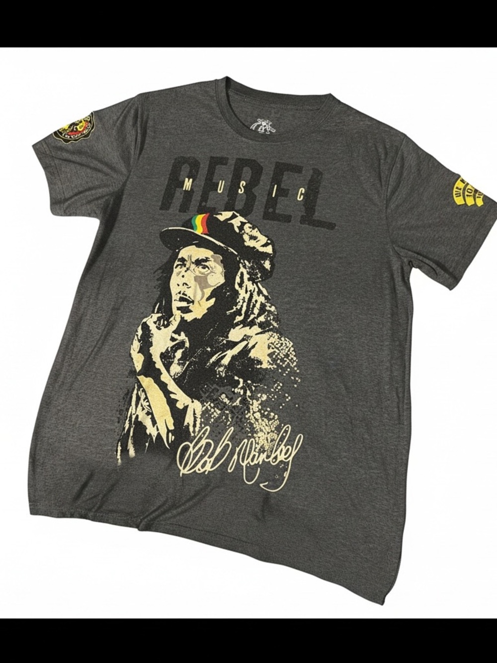 Graphic Bob Marley 'Rebel Music' Short Sleeve Tee - Dark Gray